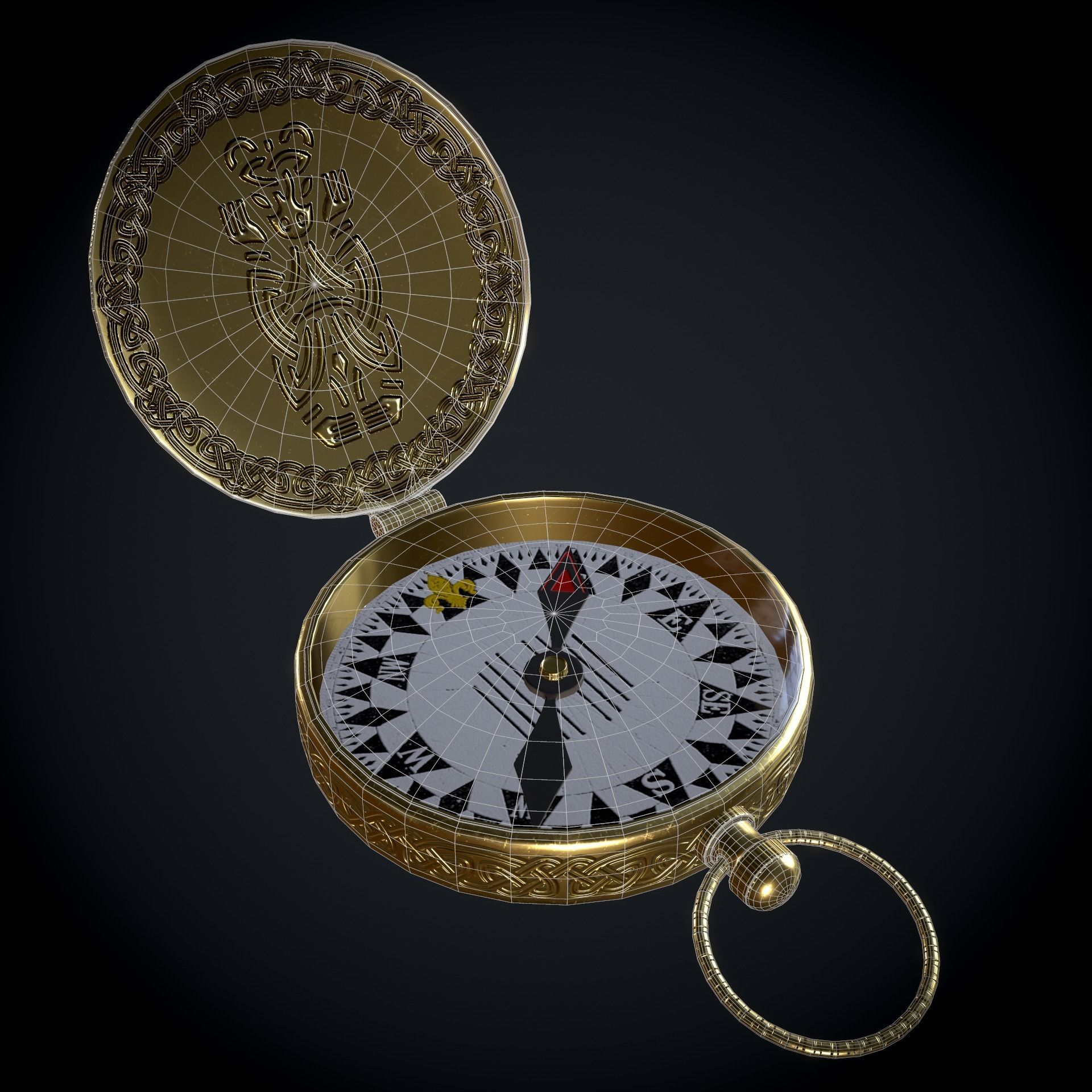 Brass Compass with Carvings Low-poly 3D model_8