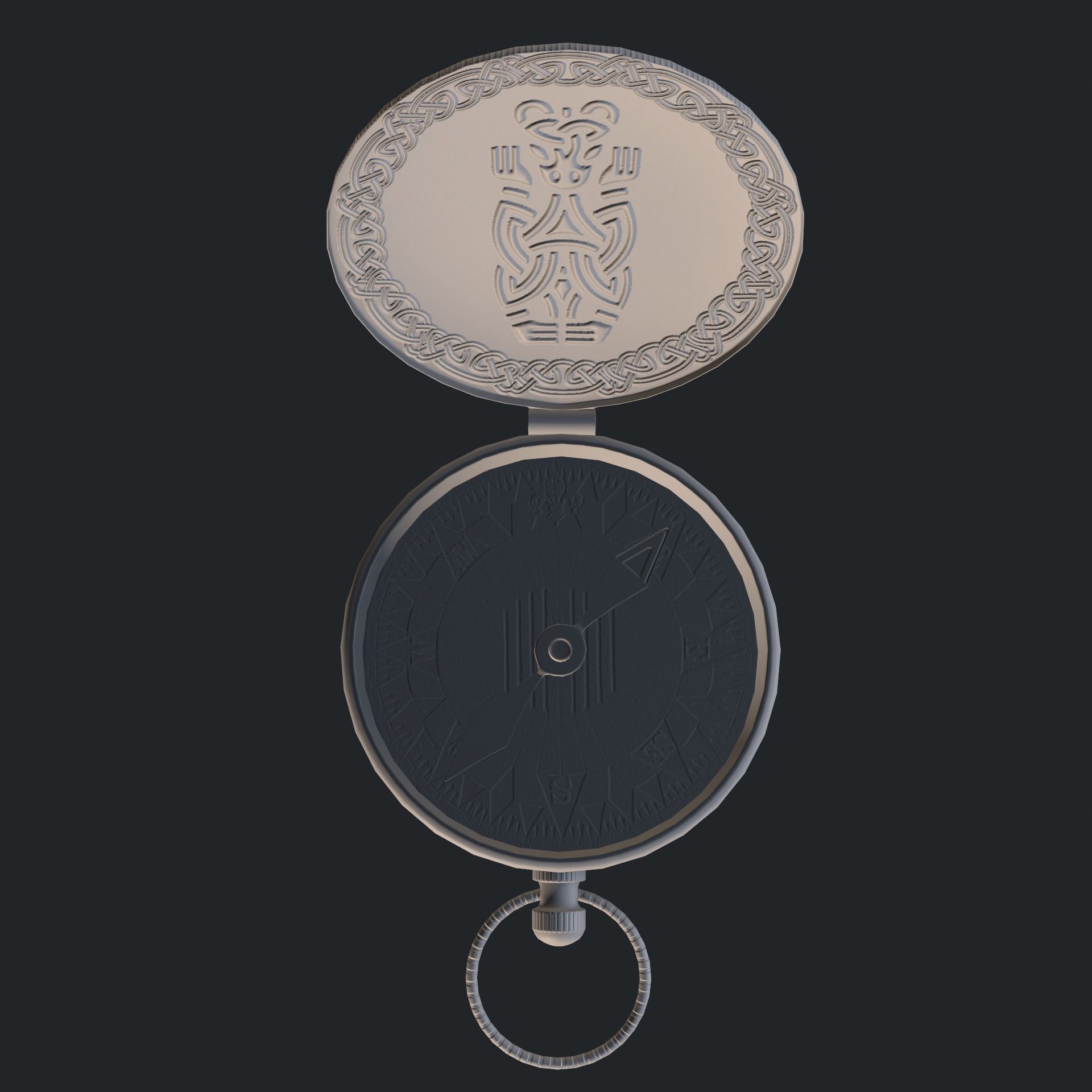 Brass Compass with Carvings Low-poly 3D model_13