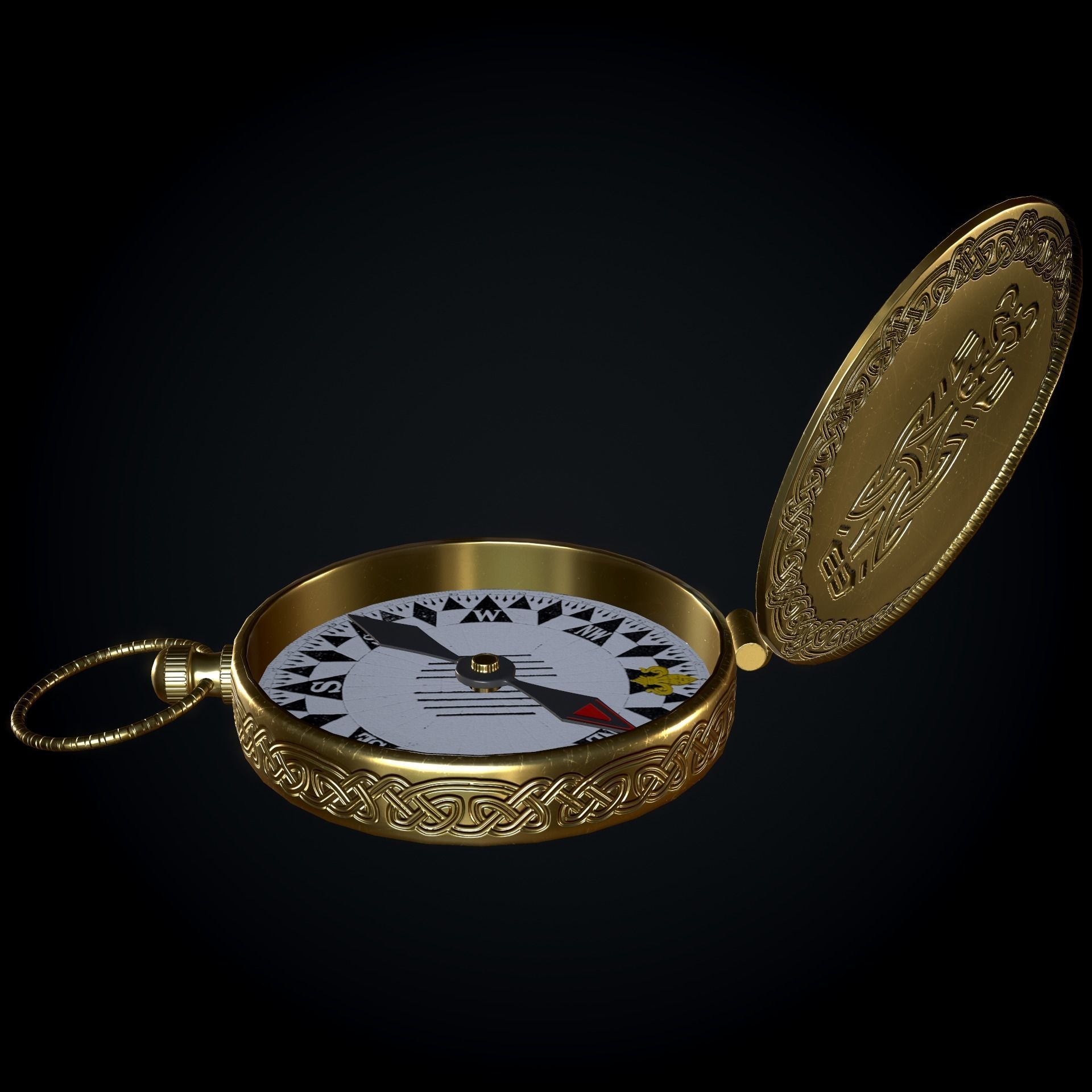 Brass Compass with Carvings Low-poly 3D model_4