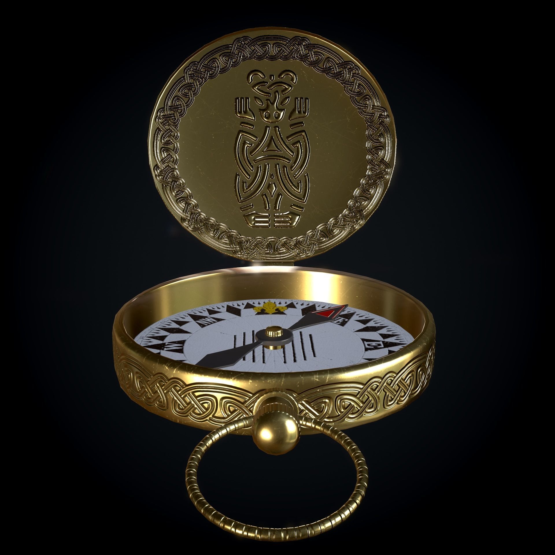 Brass Compass with Carvings Low-poly 3D model_3