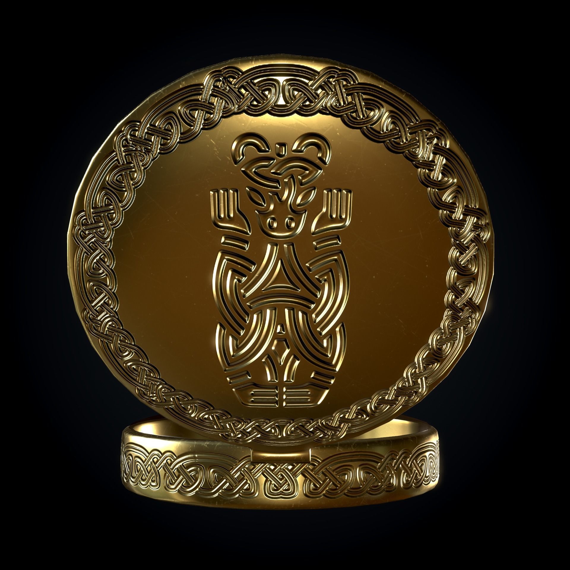 Brass Compass with Carvings Low-poly 3D model_6