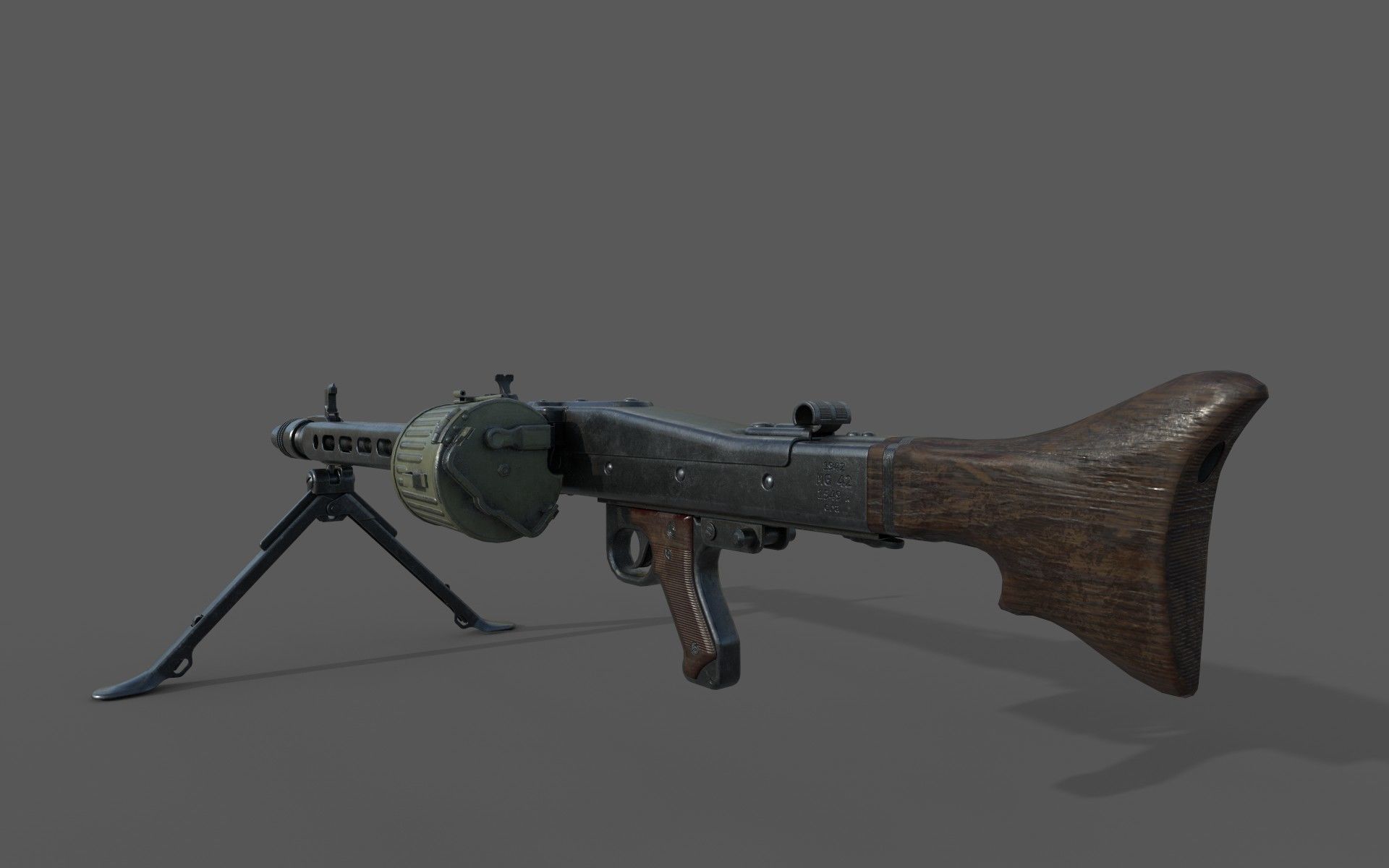 MG-42 world war ii machine gun Low-poly 3D model_15