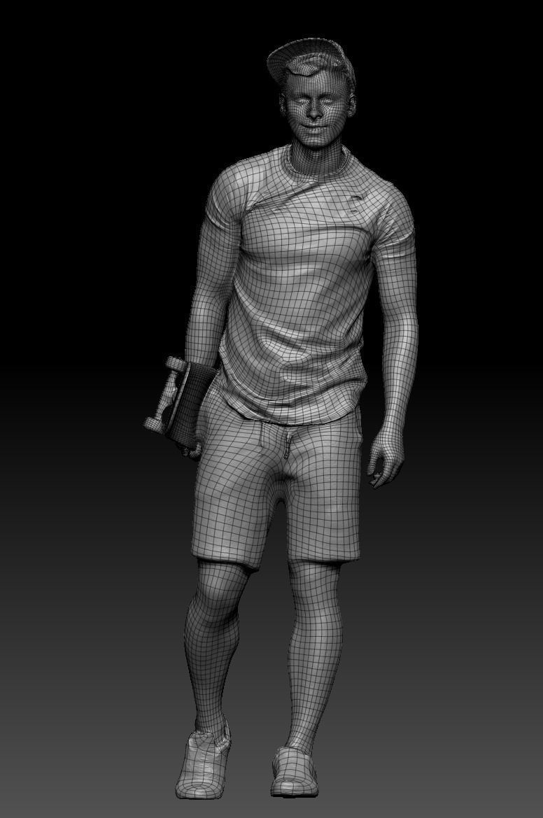 Stylish young man with a skateboard walking 162 Low-poly 3D model_6