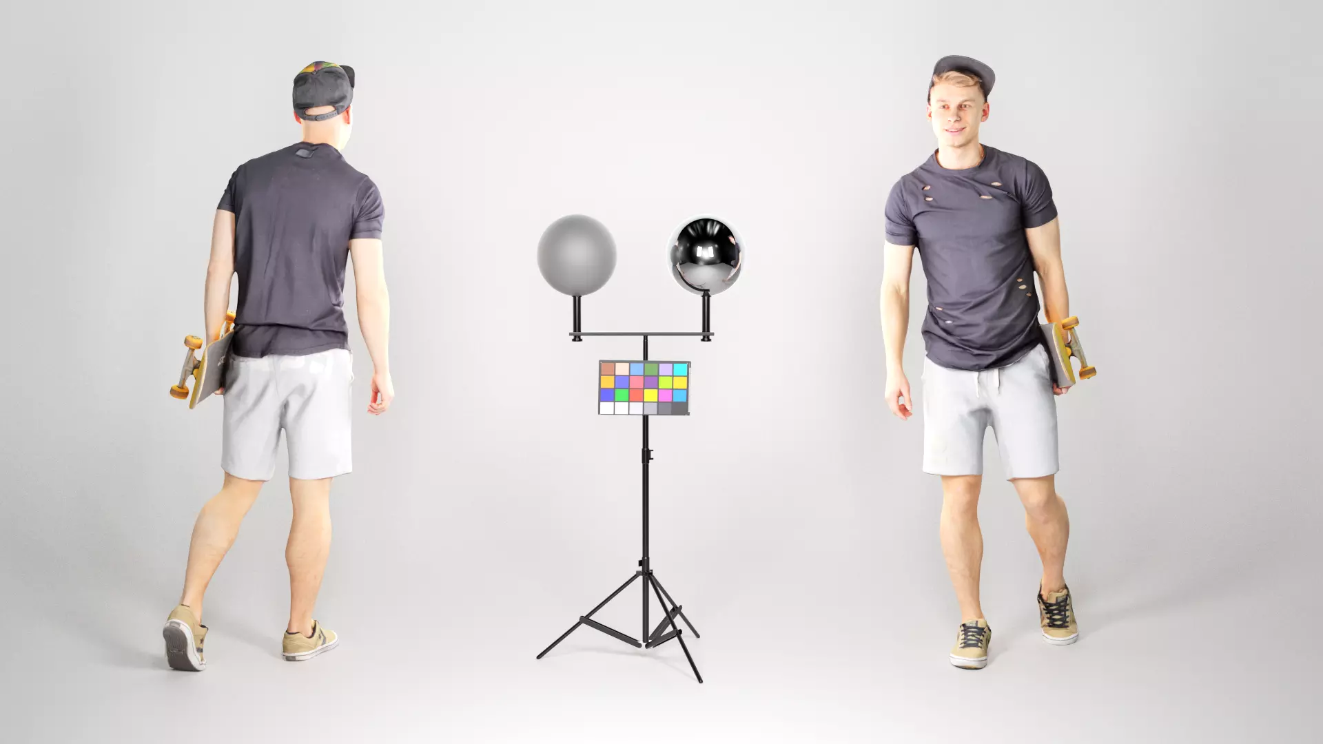 Stylish young man with a skateboard walking 162 Low-poly 3D model_0