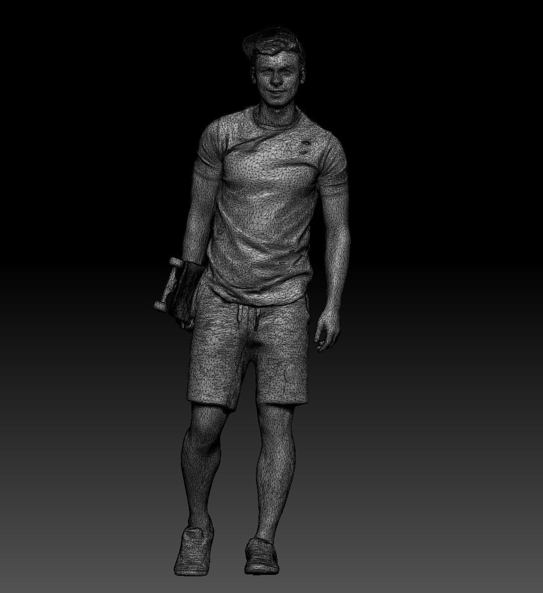 Stylish young man with a skateboard walking 162 Low-poly 3D model_4