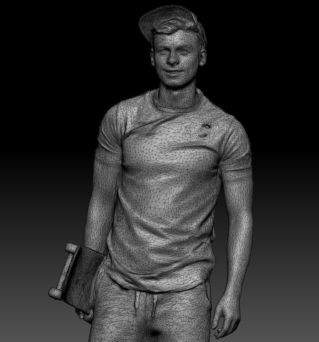 Stylish young man with a skateboard walking 162 Low-poly 3D model_5