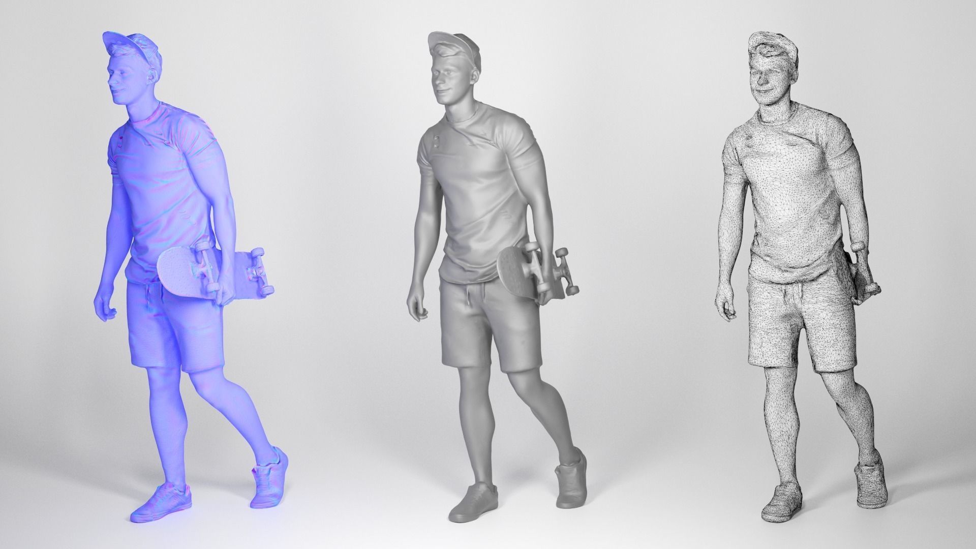 Stylish young man with a skateboard walking 162 Low-poly 3D model_3