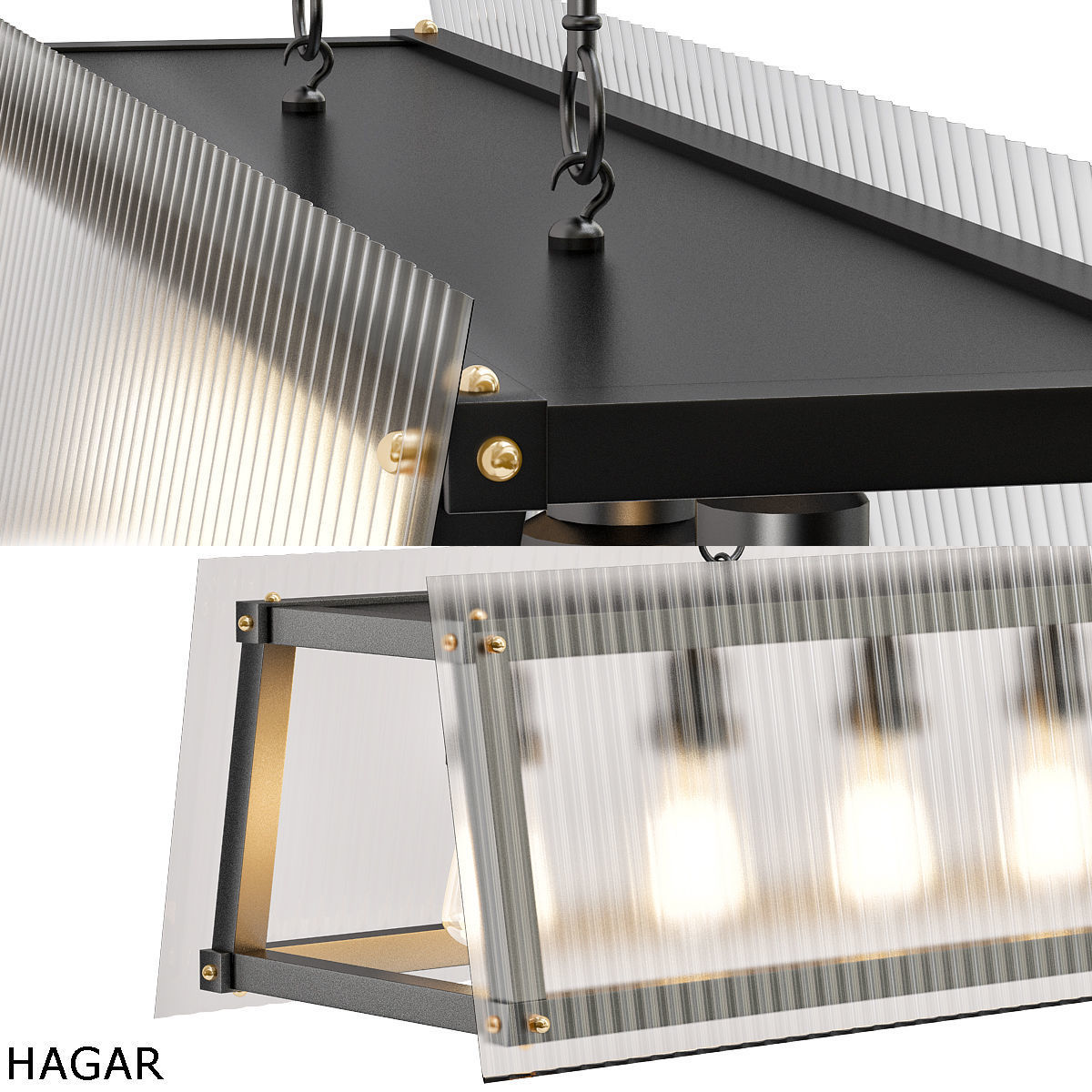 HAGAR light rectangular pendant in gold with clear glass 3D model_4