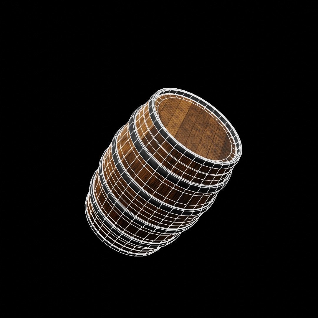Old Wooden Barrel Low-poly 3D model_2