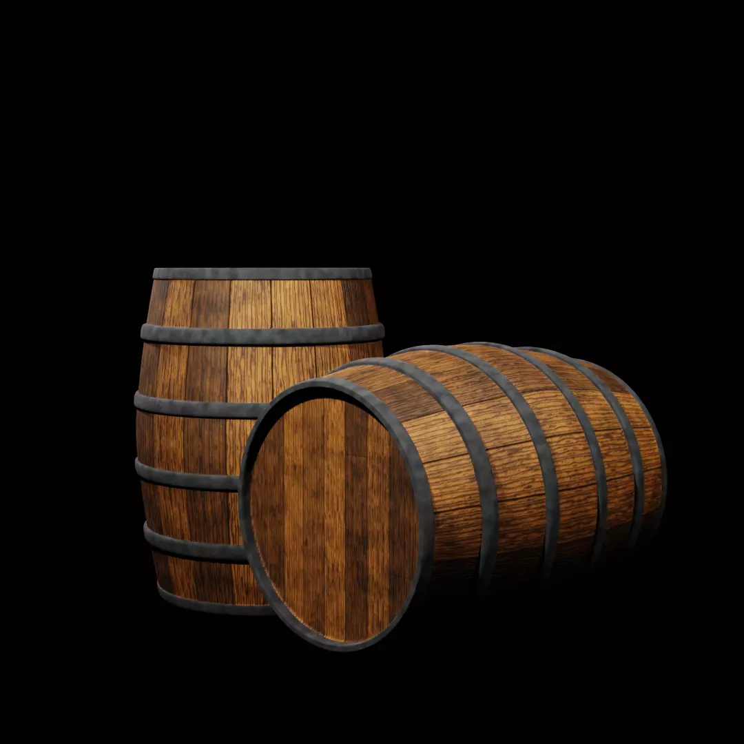 Old Wooden Barrel Low-poly 3D model_0