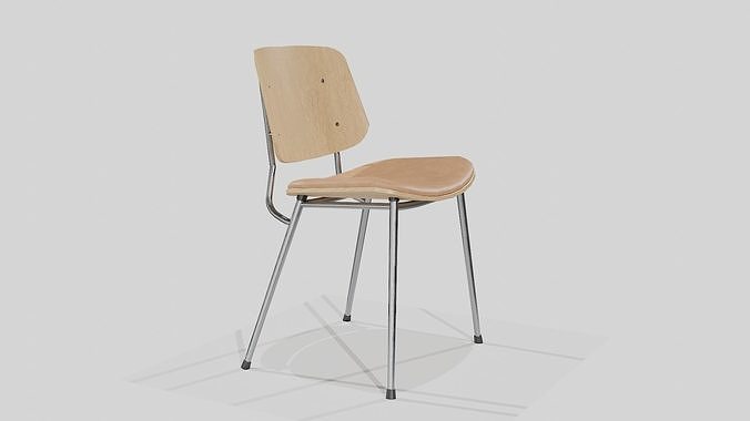 Soborg Metal Base-Model 3061-oak lacquered and chrome Low-poly 3D model 6