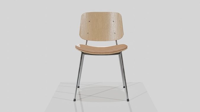Soborg Metal Base-Model 3061-oak lacquered and chrome Low-poly 3D model 3
