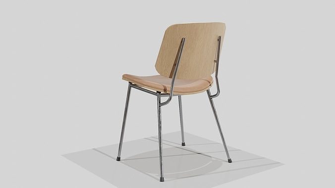 Soborg Metal Base-Model 3061-oak lacquered and chrome Low-poly 3D model 4