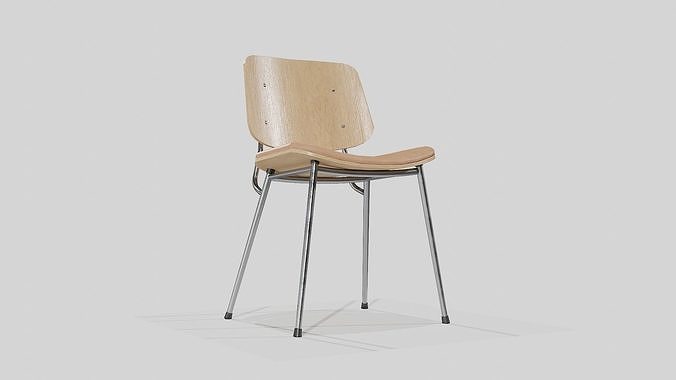 Soborg Metal Base-Model 3061-oak lacquered and chrome Low-poly 3D model 7
