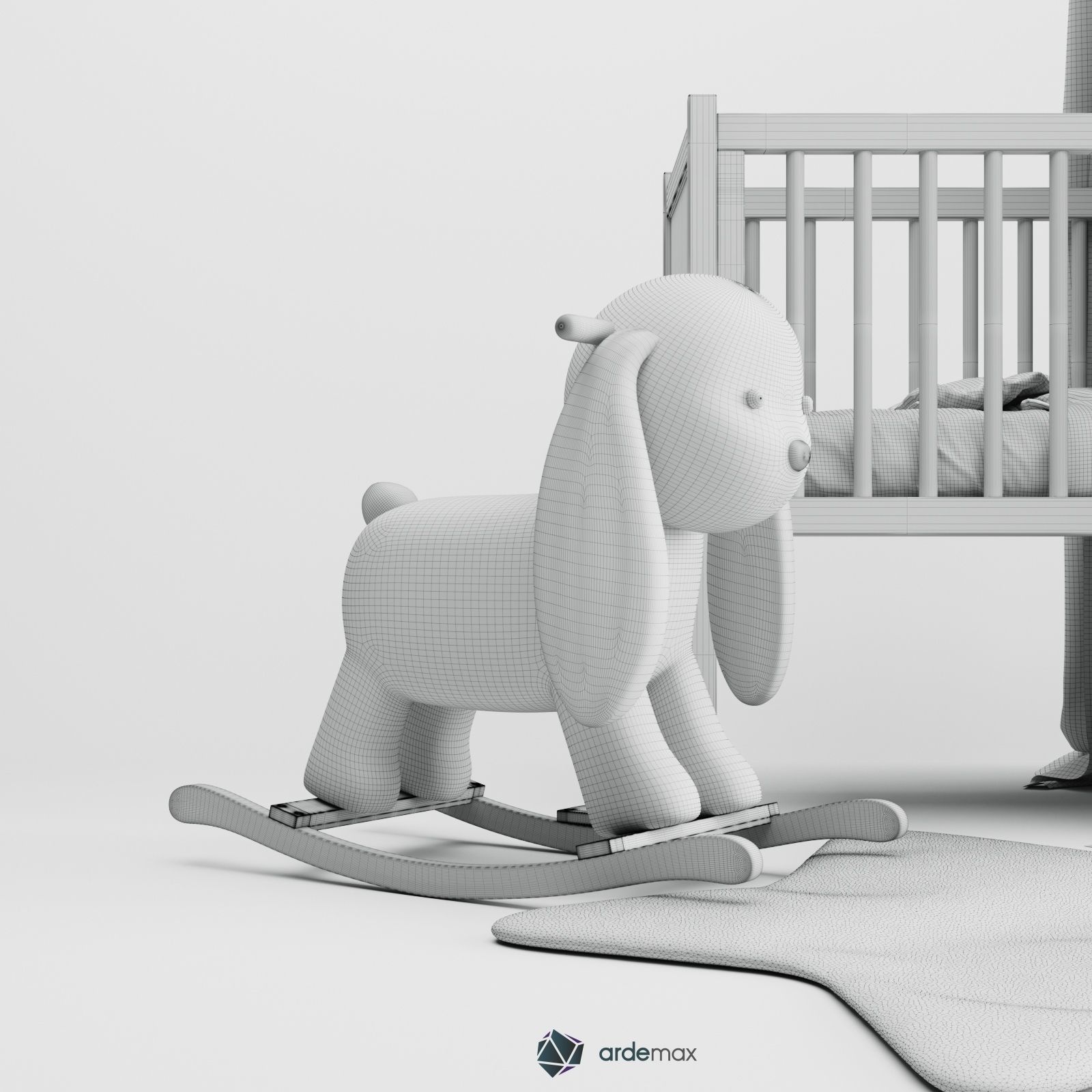 Kids bed with decor 3D model_11