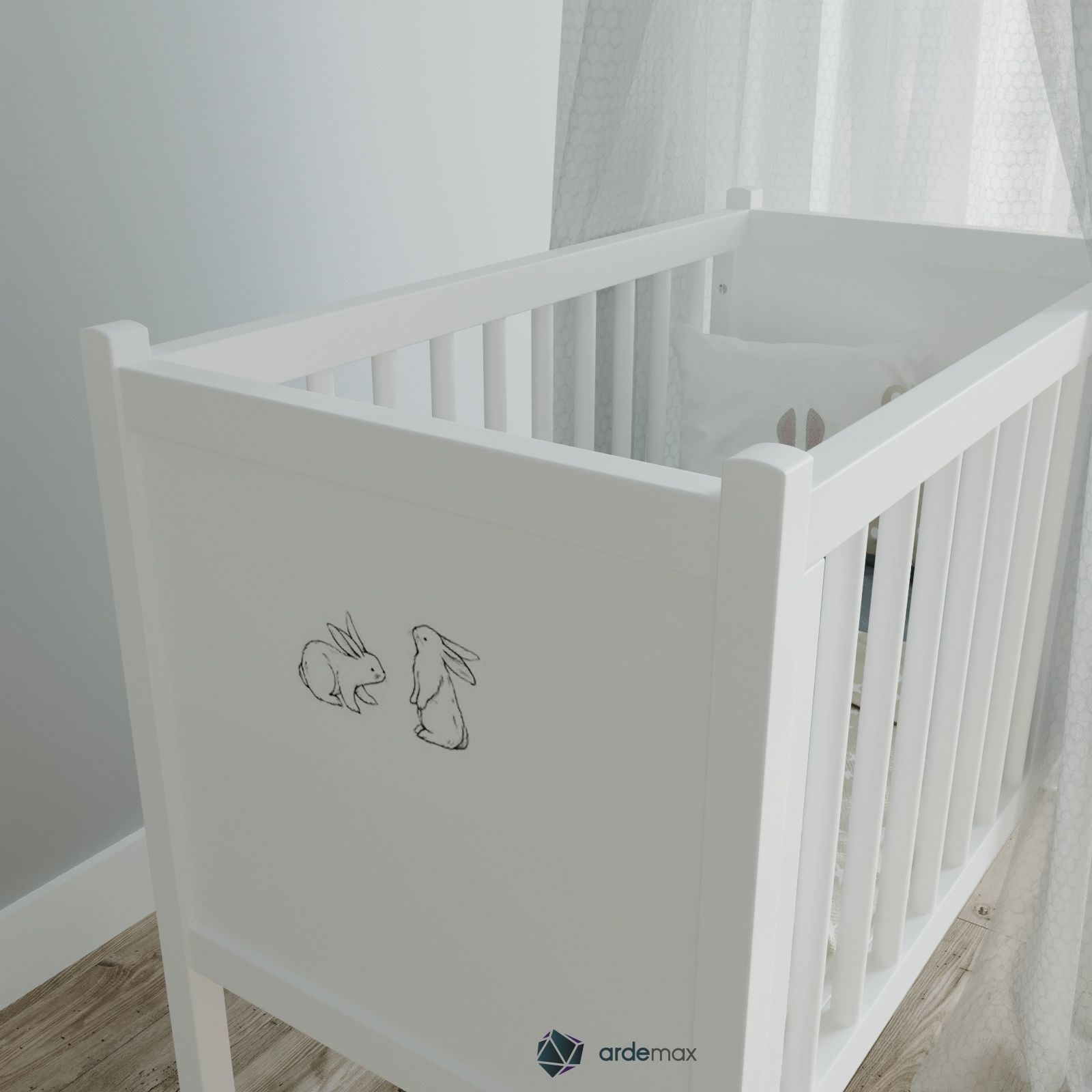 Kids bed with decor 3D model_7