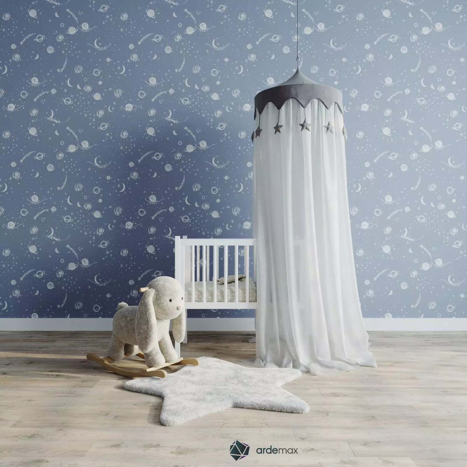 Kids bed with decor 3D model_0