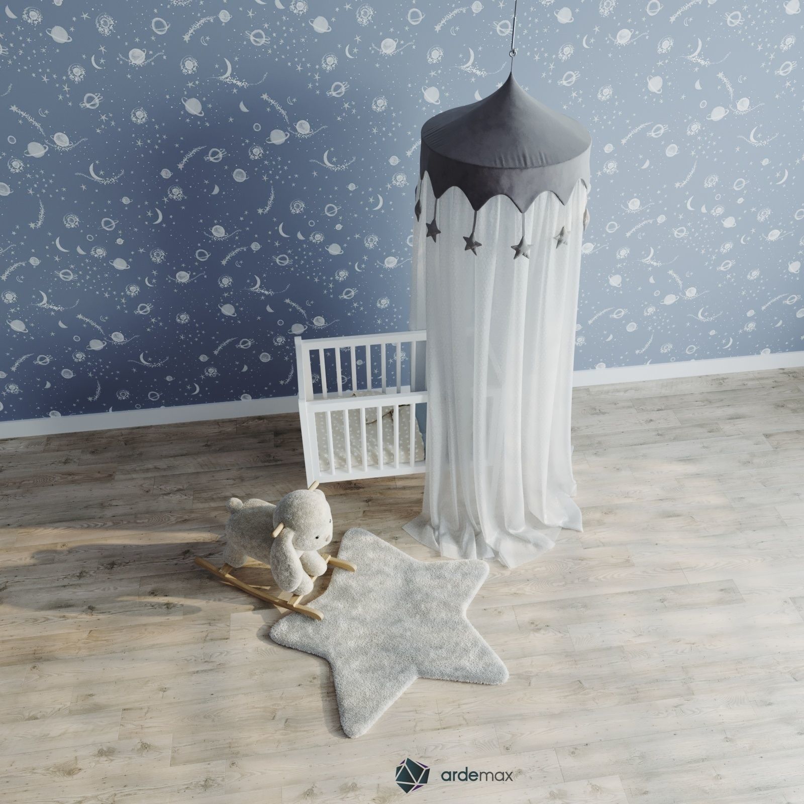 Kids bed with decor 3D model_6