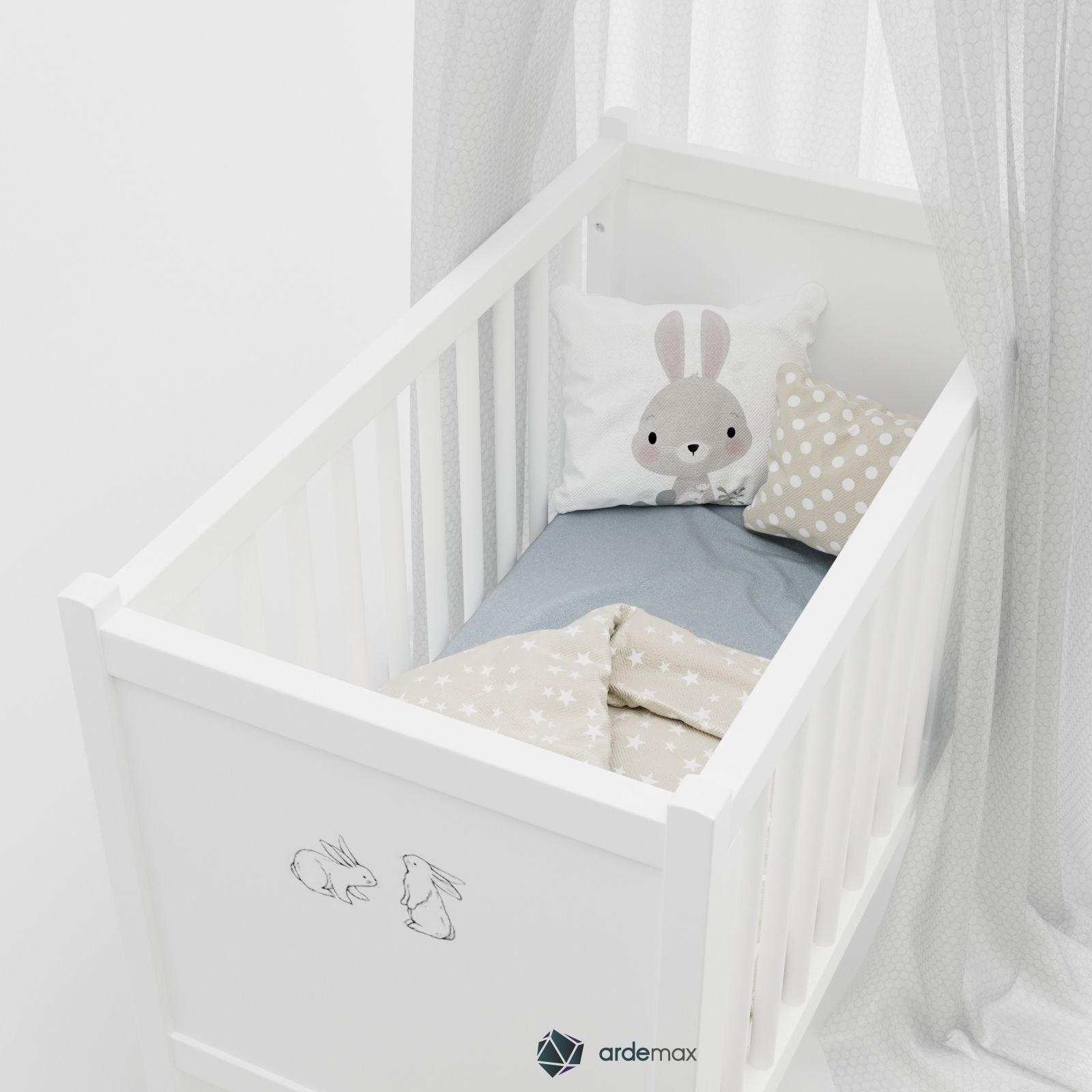 Kids bed with decor 3D model_5