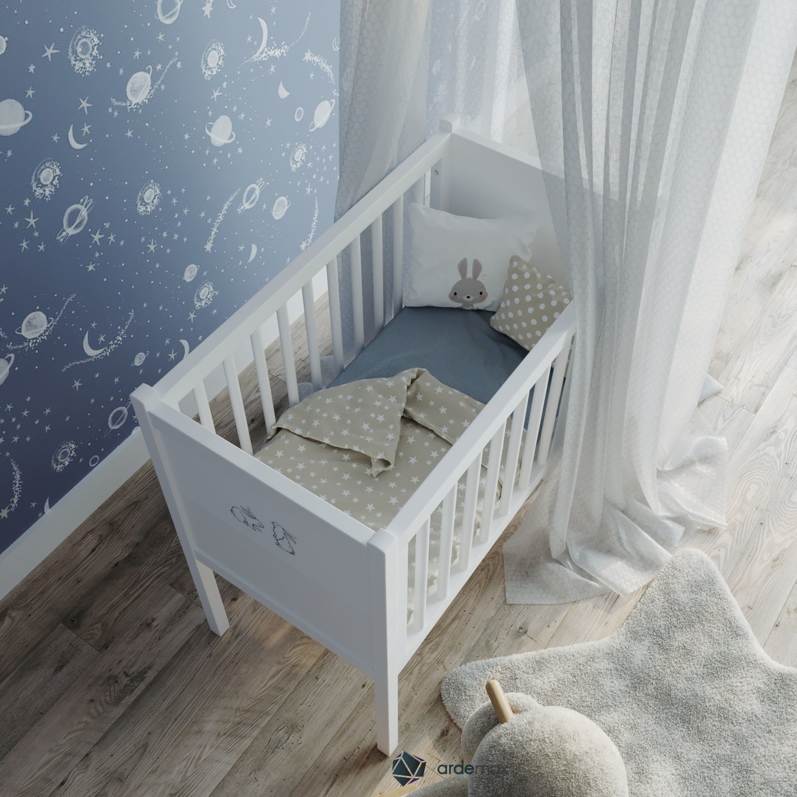 Kids bed with decor 3D model_1