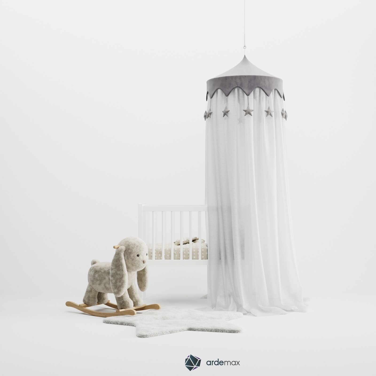 Kids bed with decor 3D model_10