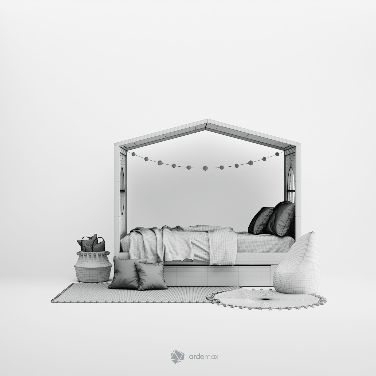 Children bed with decor 3D model_9