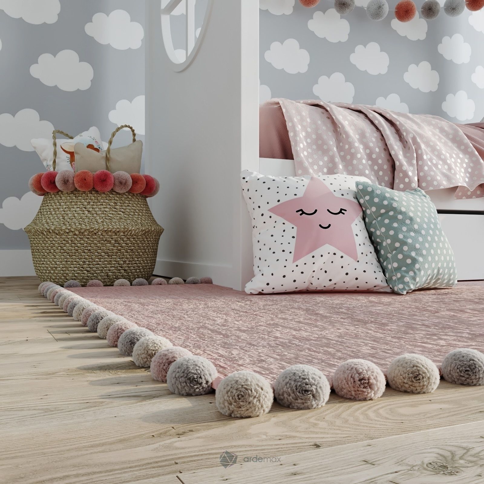 Children bed with decor 3D model_7