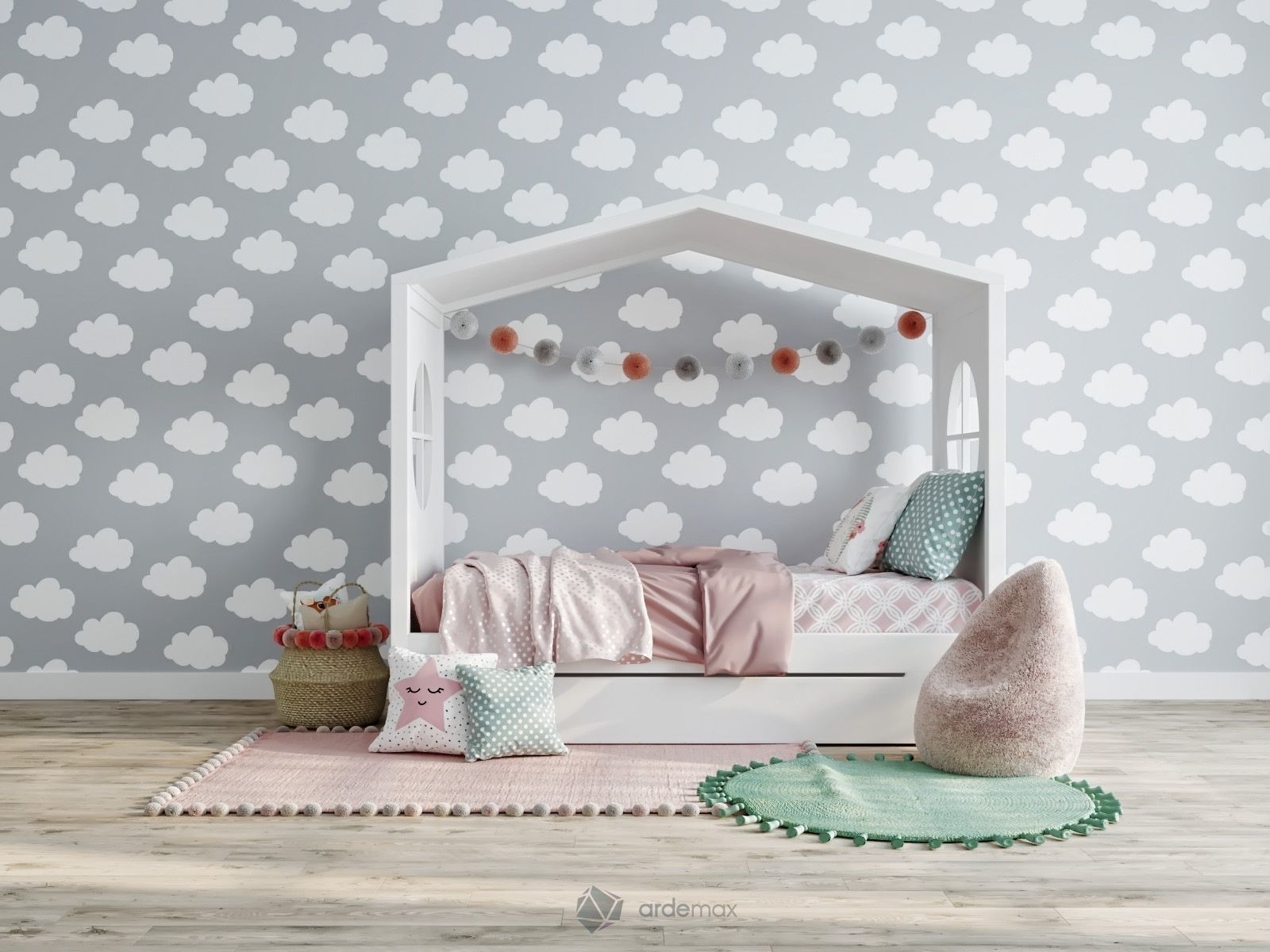 Children bed with decor 3D model_3