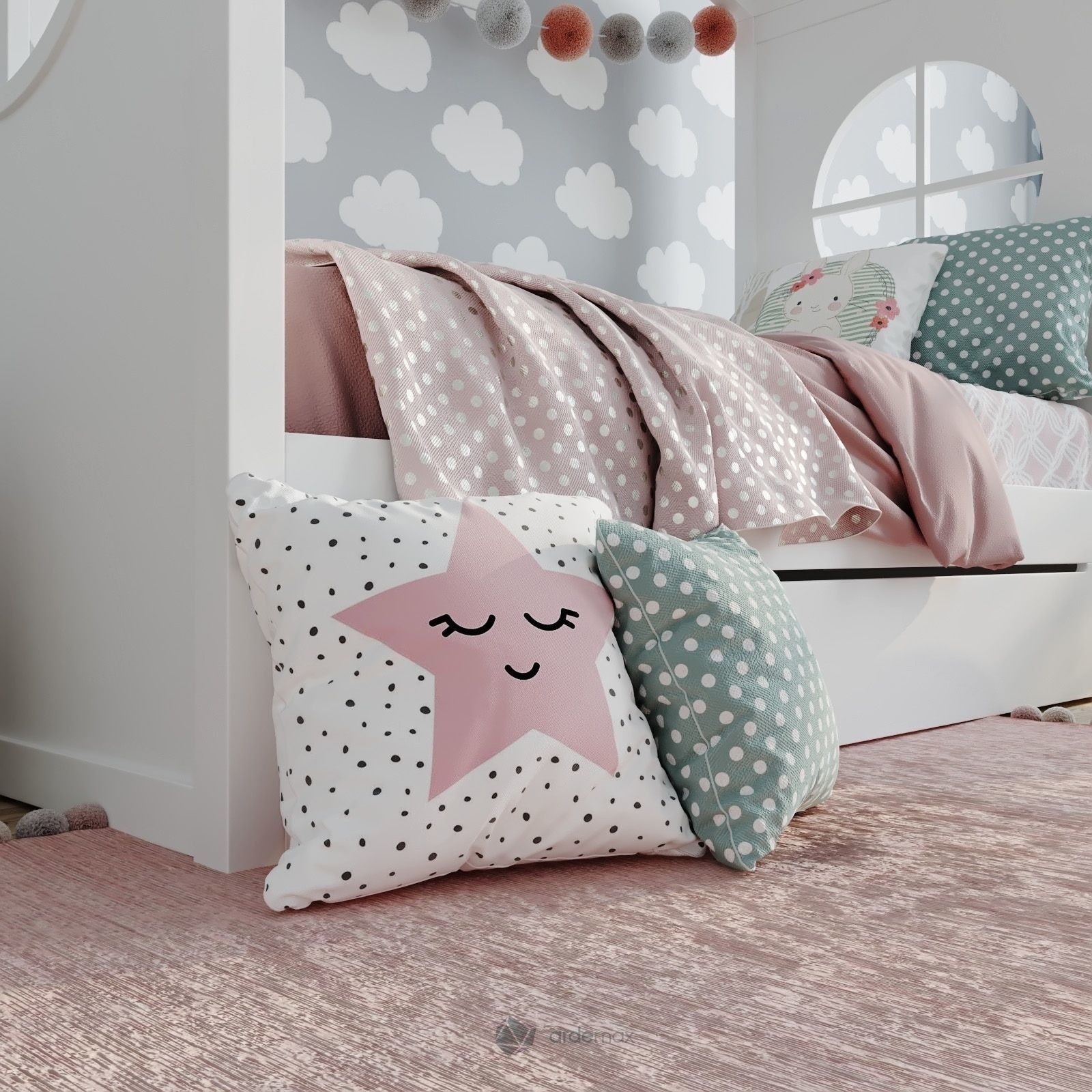 Children bed with decor 3D model_1