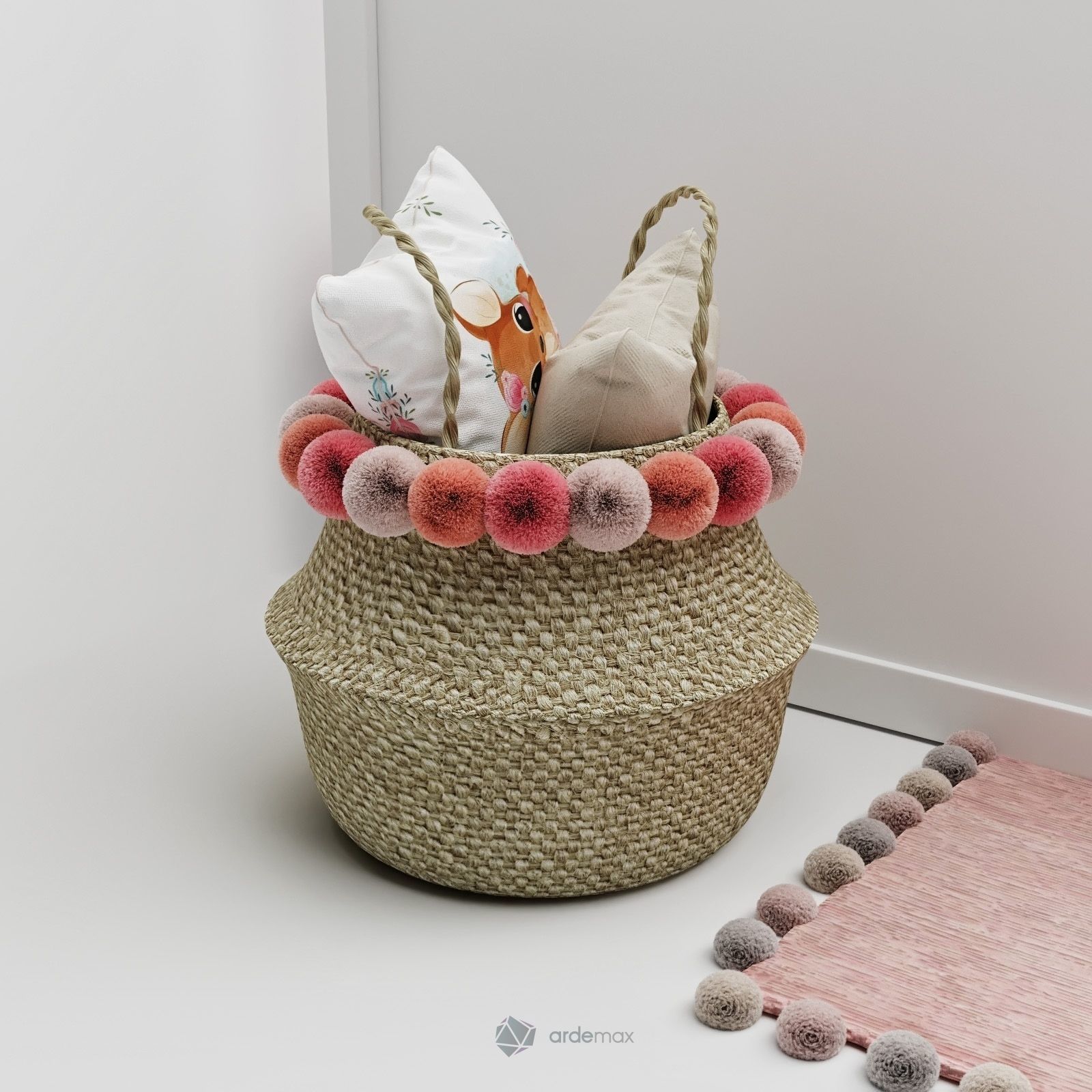 Children bed with decor 3D model_2