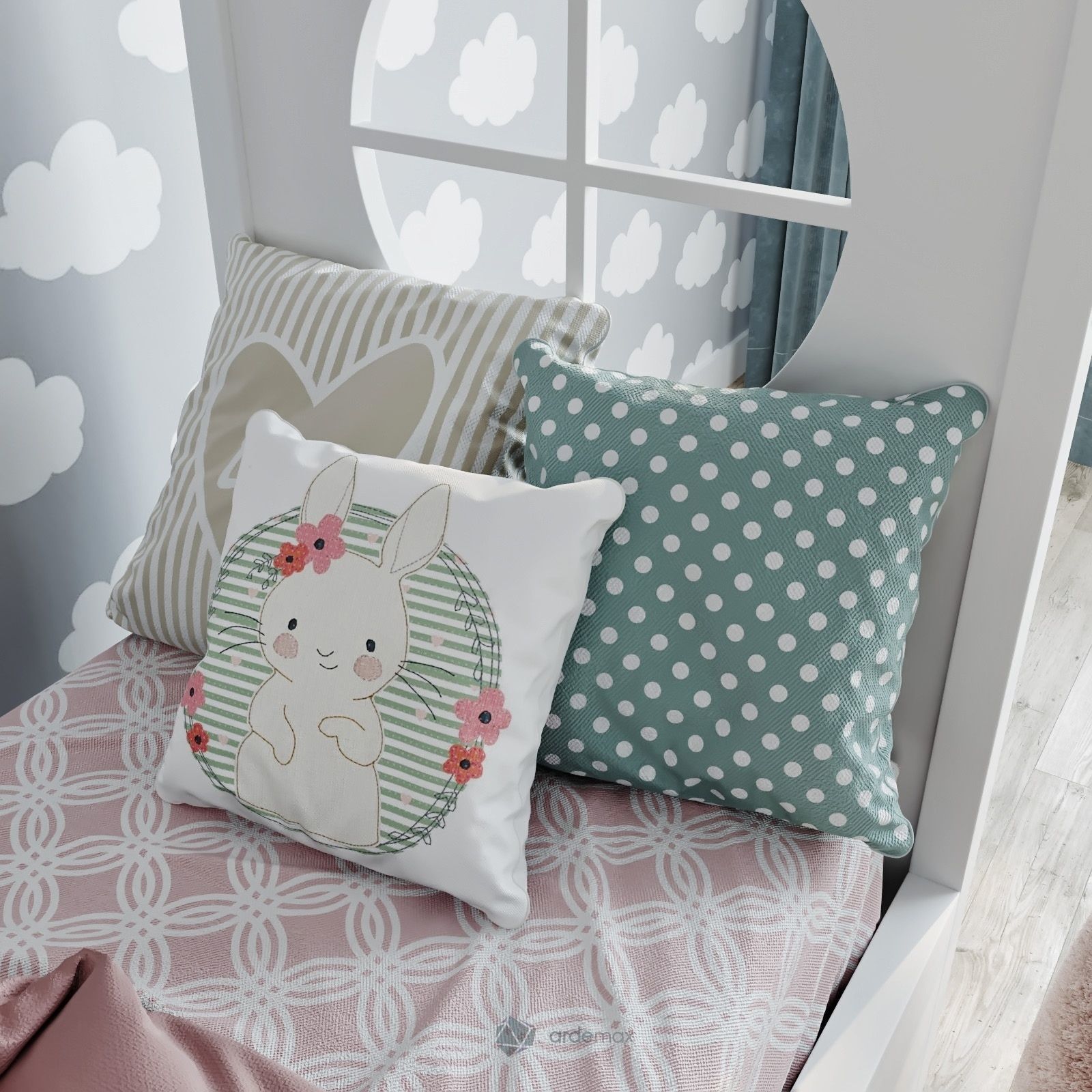 Children bed with decor 3D model_5