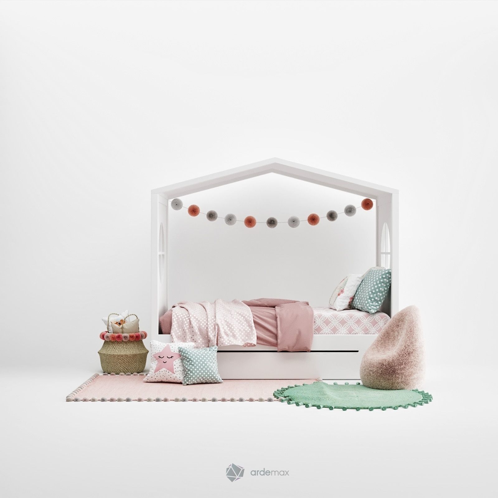Children bed with decor 3D model_8