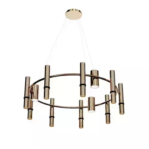 REACT R modern chandelier with brass tubes hanging from ceiling
