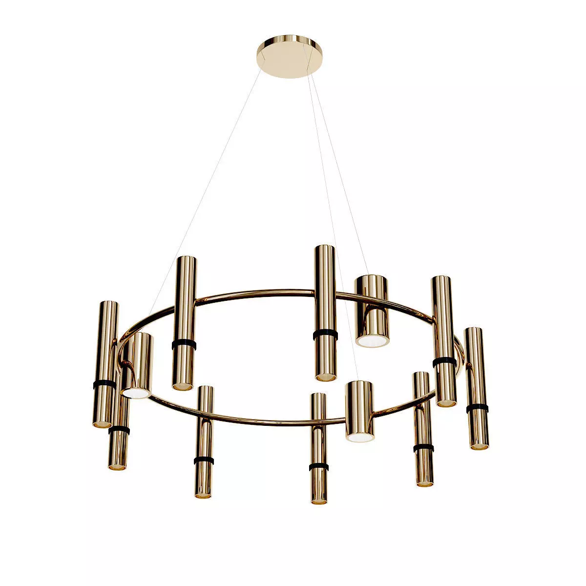 REACT R modern chandelier with brass tubes hanging from ceiling 3D model