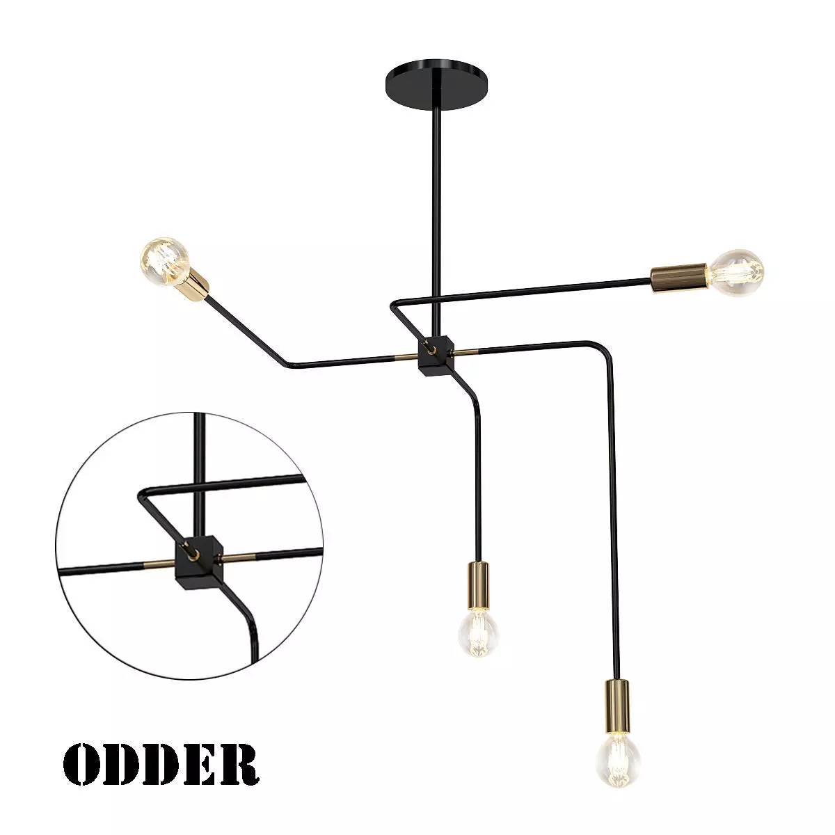 ODDER modern chandelier with three light bulbs 3D model