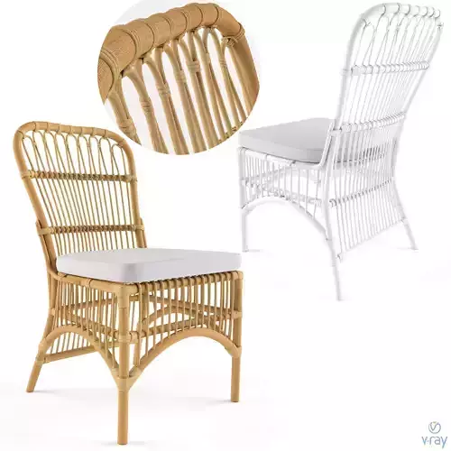 RATTAN LOOP SIDE CHAIR WITH SEAT CUSHION NATURAL COLOR