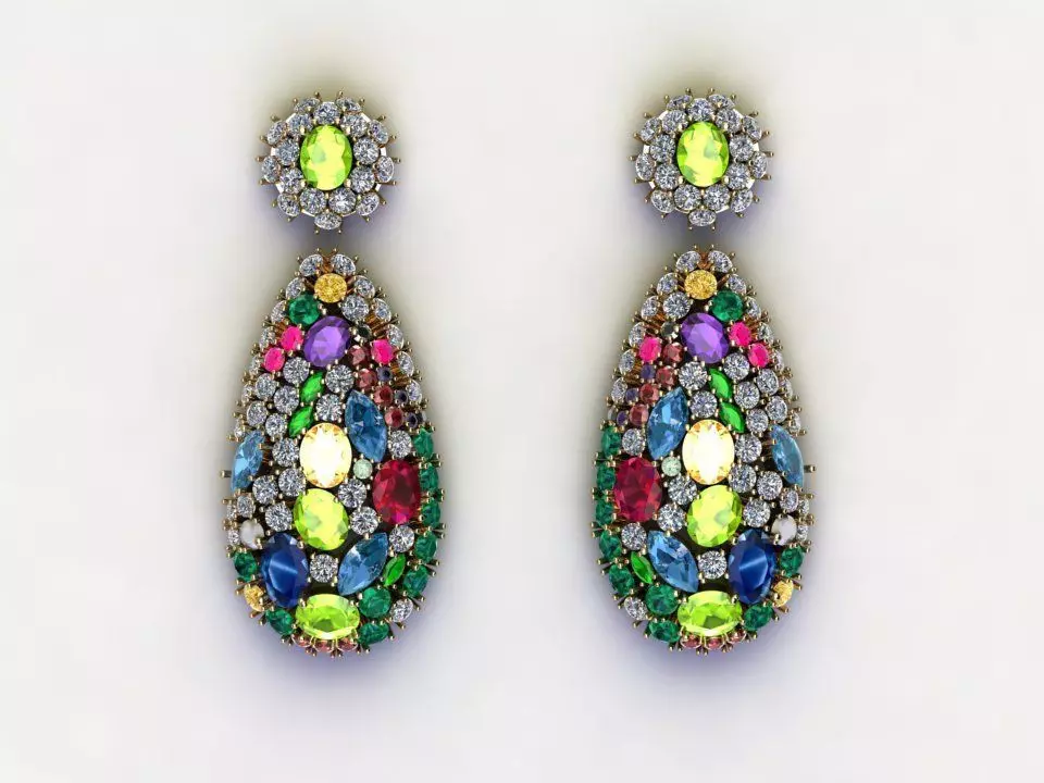 Earring use natural gem cad file design 3D model