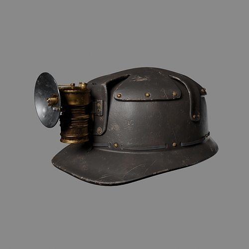 Mining helmet with carbide lamp Low-poly 3D model
