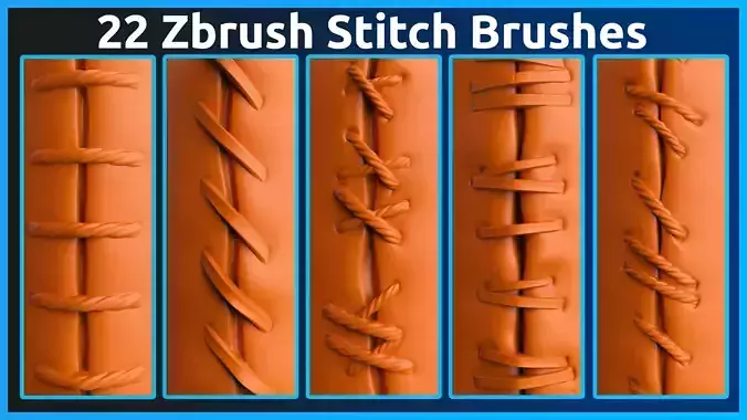 22 Zbrush Stitch Brushes 3D model