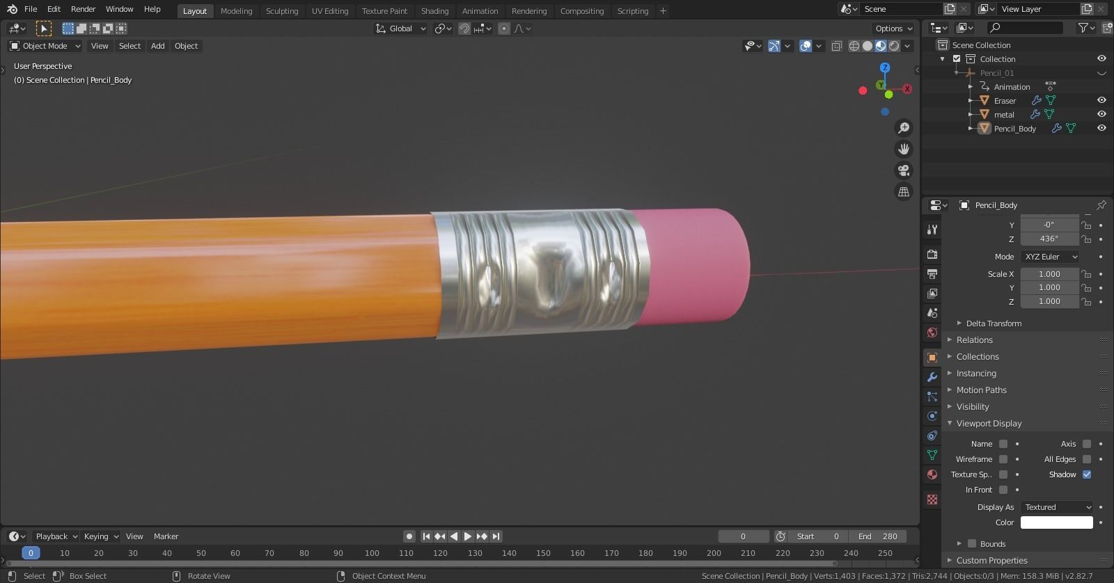 Pencil 3D model 3D model_6