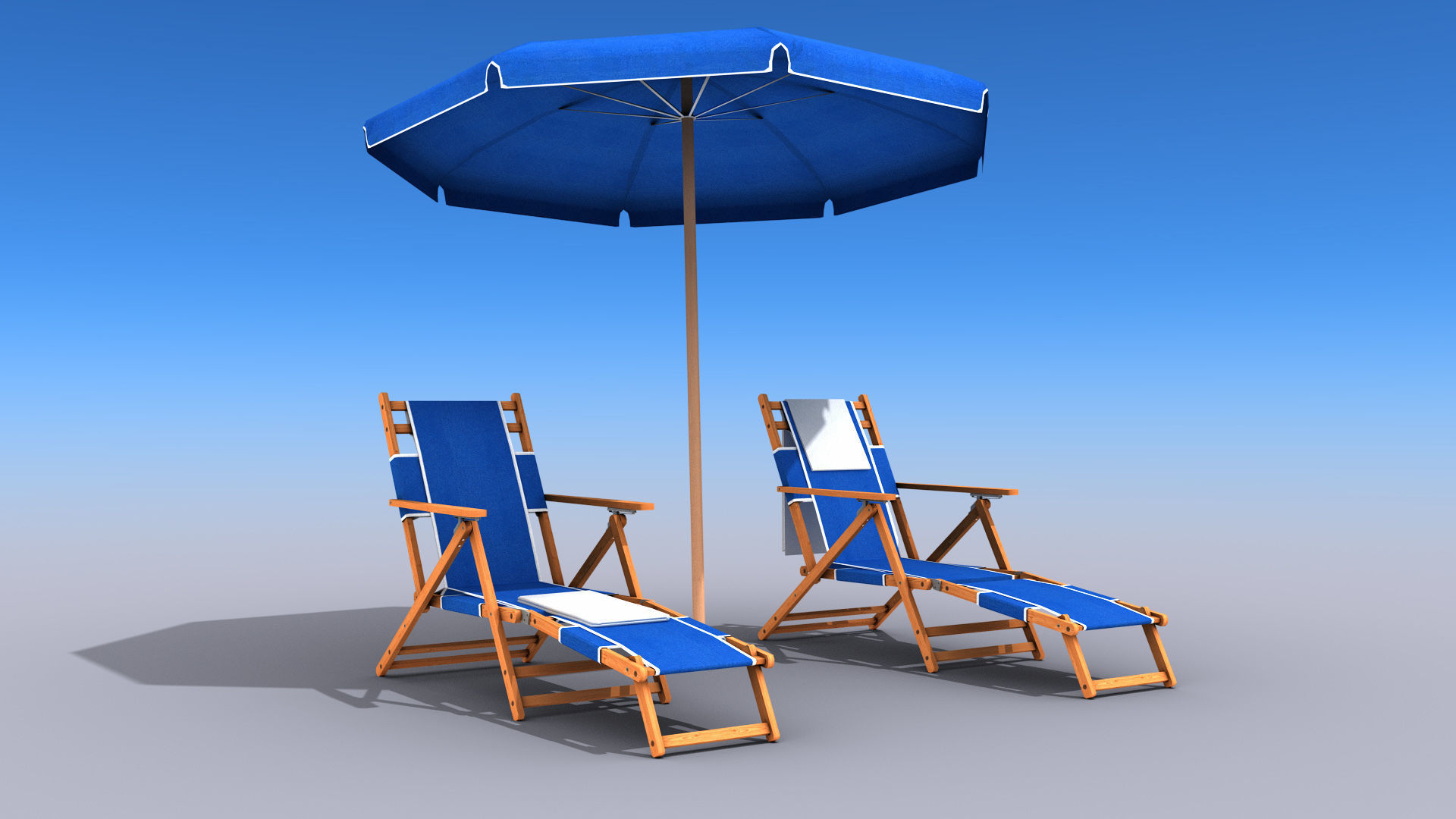 Beach Chairs With Umbrella Low-poly 3D model_3