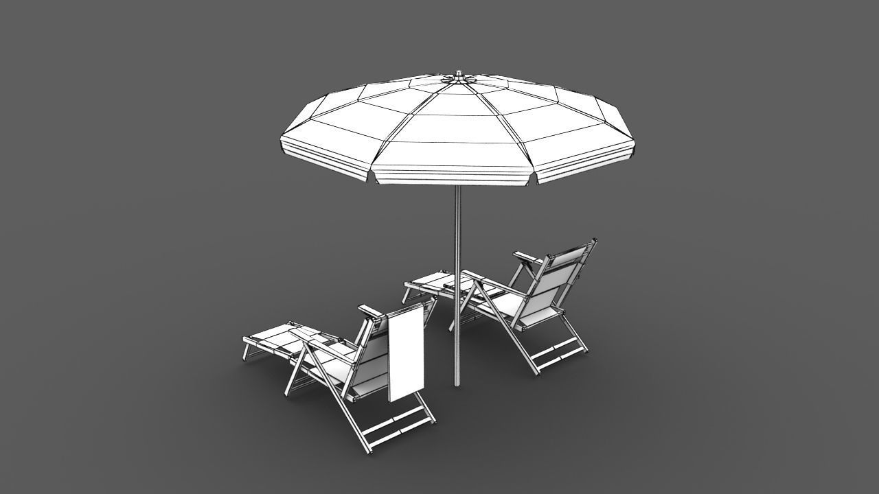 Beach Chairs With Umbrella Low-poly 3D model_9