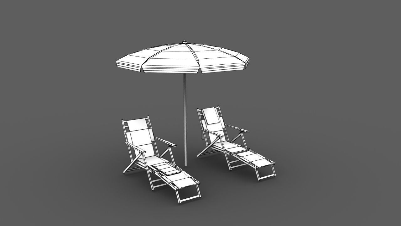 Beach Chairs With Umbrella Low-poly 3D model_8