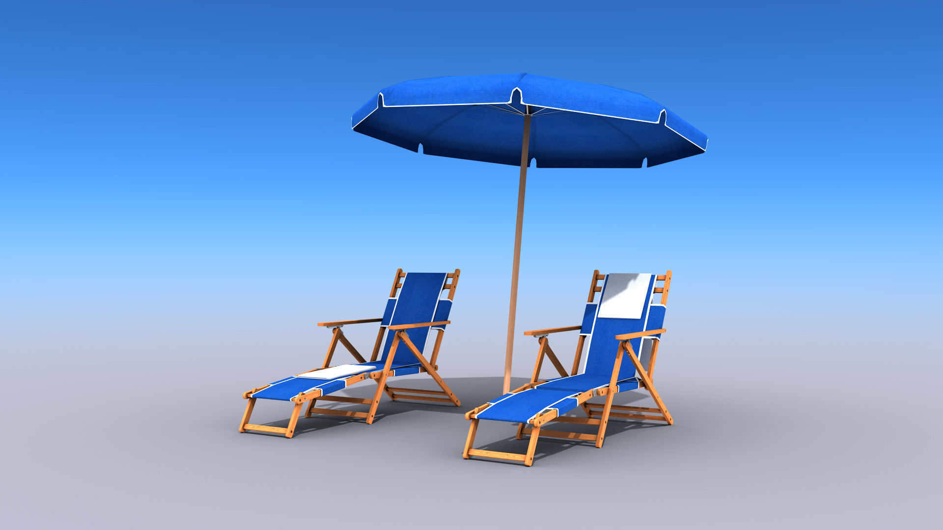 Beach Chairs With Umbrella Low-poly 3D model_0