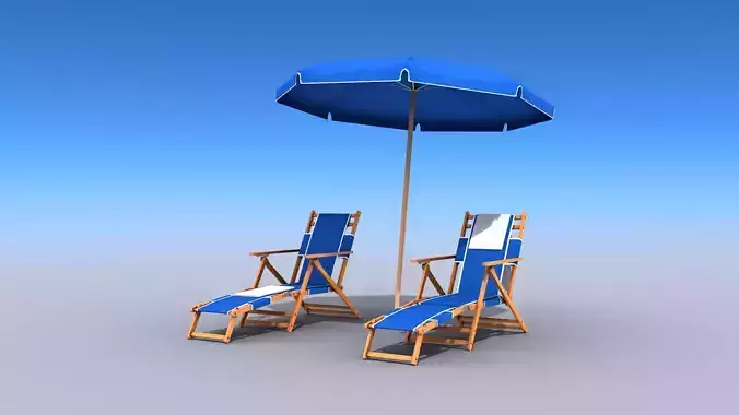 Beach Chairs With Umbrella Low-poly 3D model