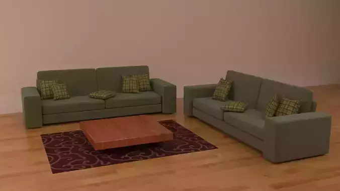 Realistic Modern Sofas And Minitable Low-poly 3D model