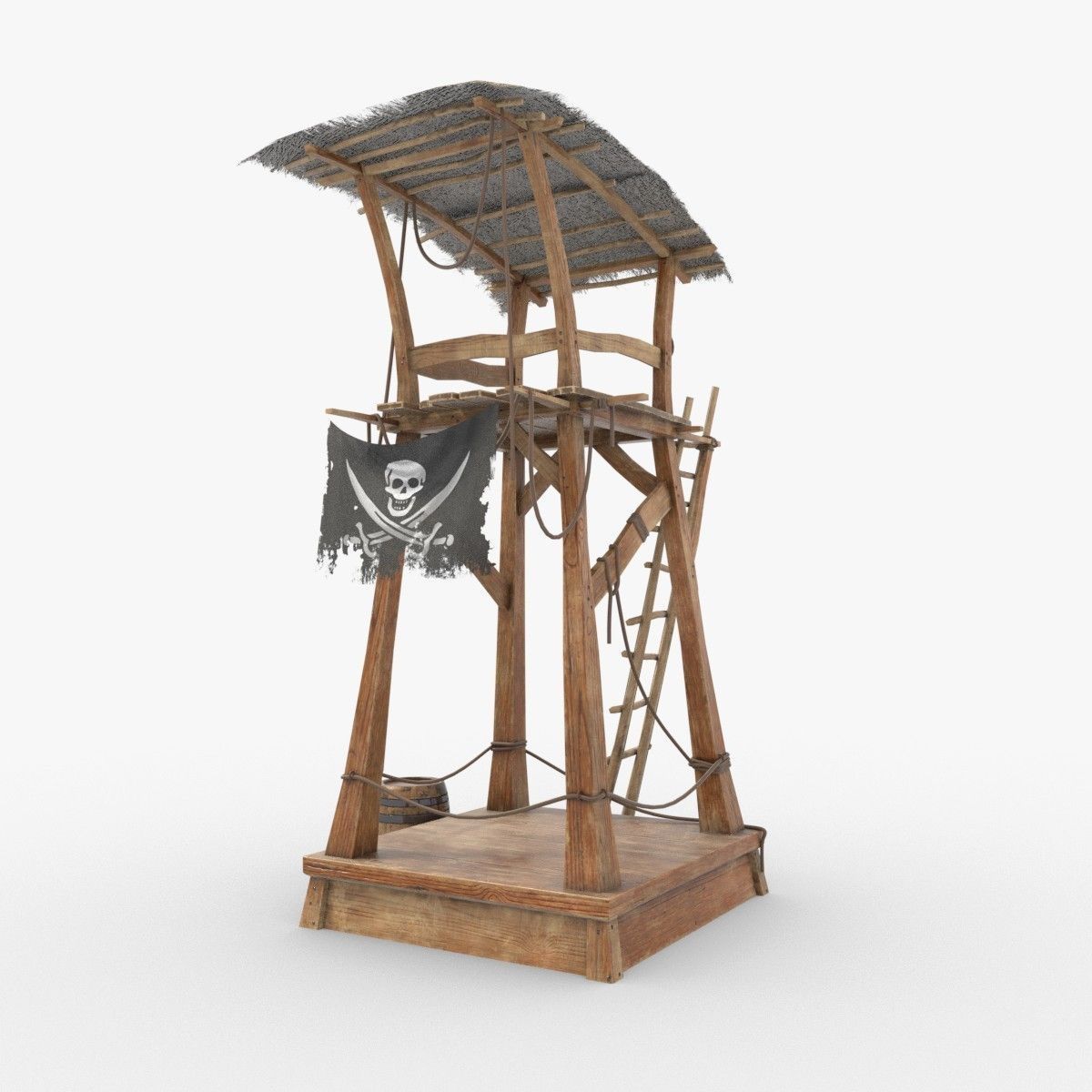 Wooden pirate watch tower Low-poly 3D model_8
