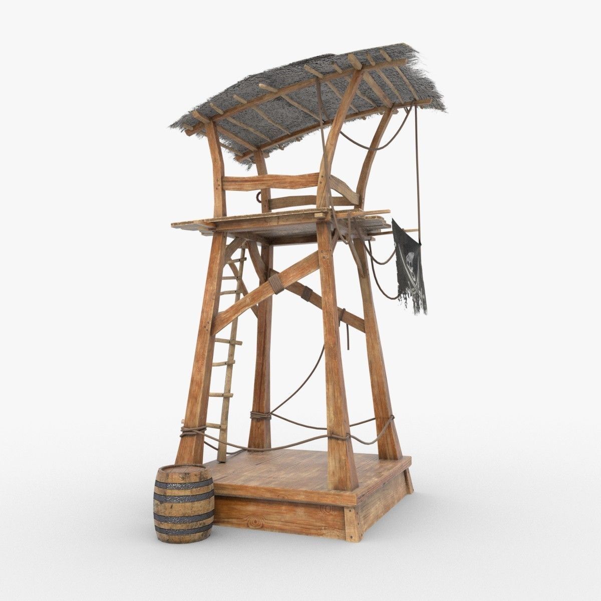 Wooden pirate watch tower Low-poly 3D model_6