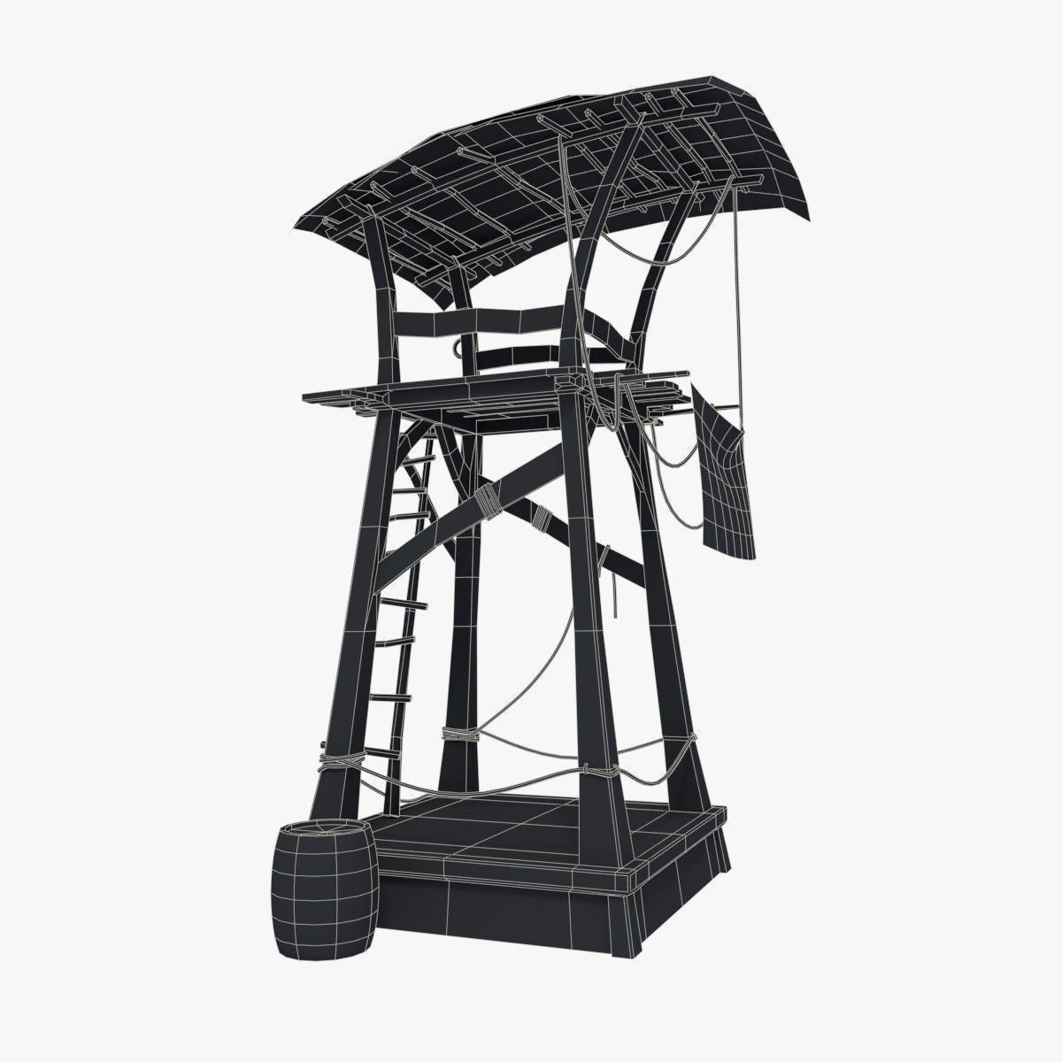 Wooden pirate watch tower Low-poly 3D model_7