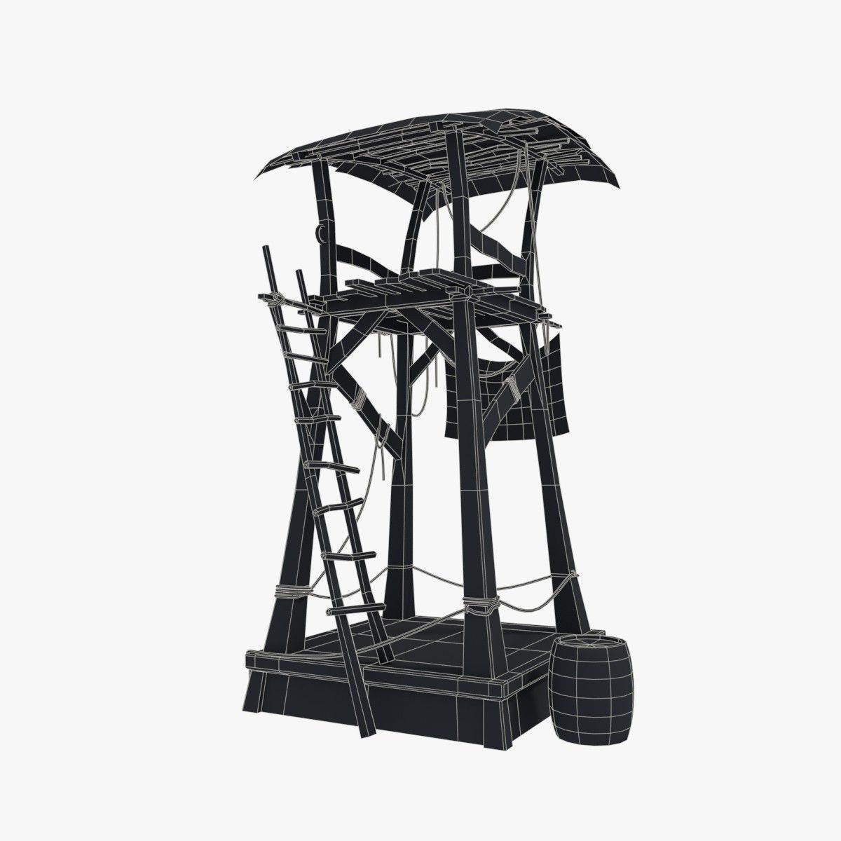 Wooden pirate watch tower Low-poly 3D model_5